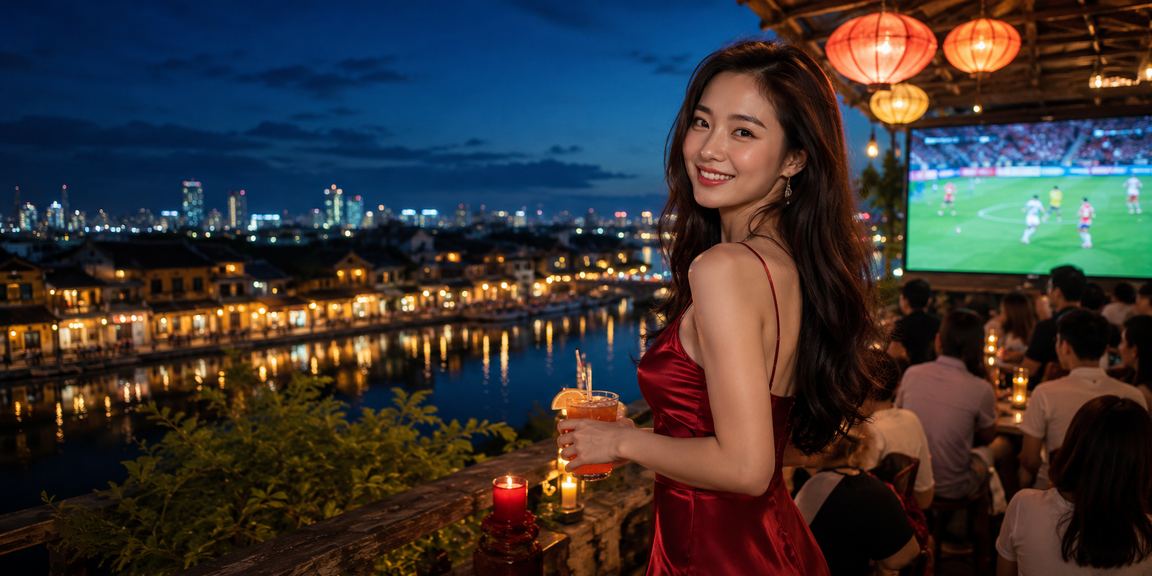 Người hâm mộ bóng đá Hội An xem trận đấu với cà phê và điện thoại