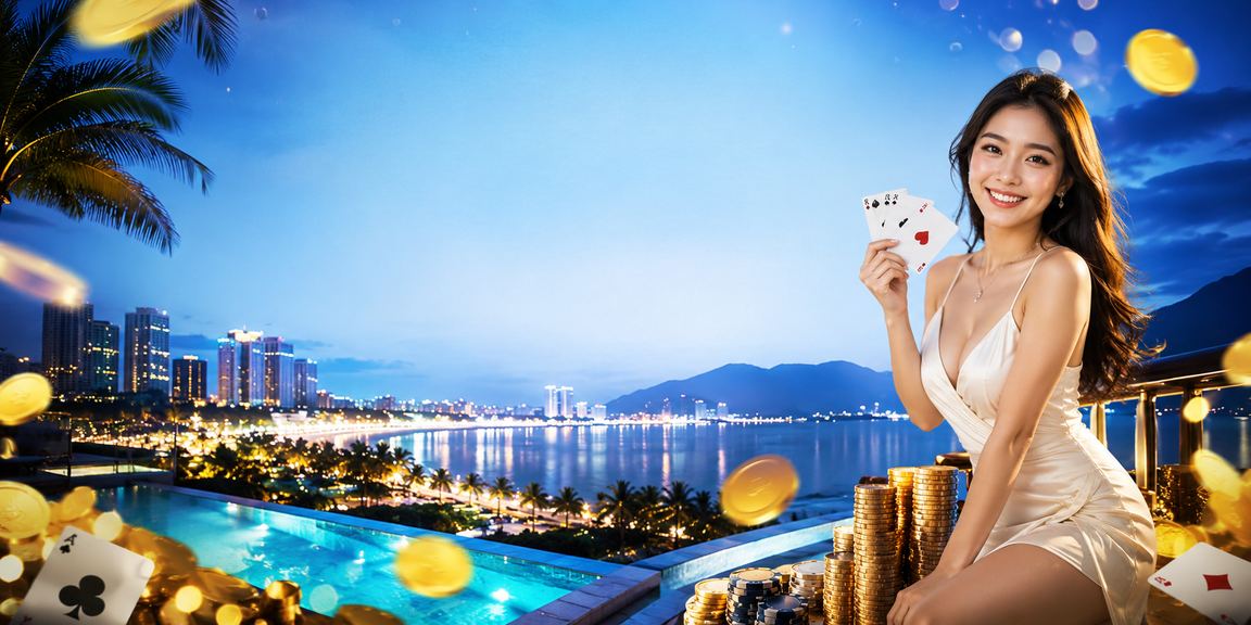 Người chơi tại Nha Trang thư giãn với card game và biển xanh phía sau